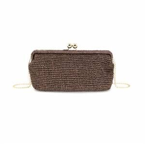 NEW BC HANDBAGS women's raffia kiss lock clutch bag in chocolate